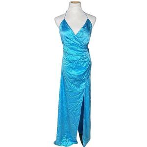 Retrofete Women's Halter Neck Rhinestone Gown Blue Size S Formal